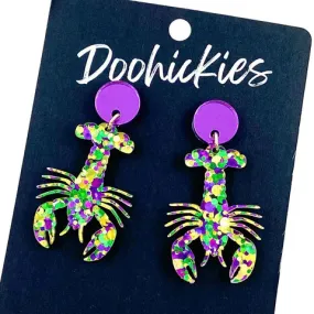 2 Mardi Gras Crawfish Dangle Earrings