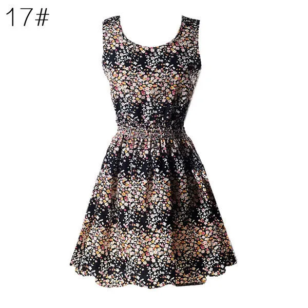 21 Colors New Sexy Women's Tank Chiffon Beach Dress Sleeveless Floral Mini Dresses M-XXLSM6