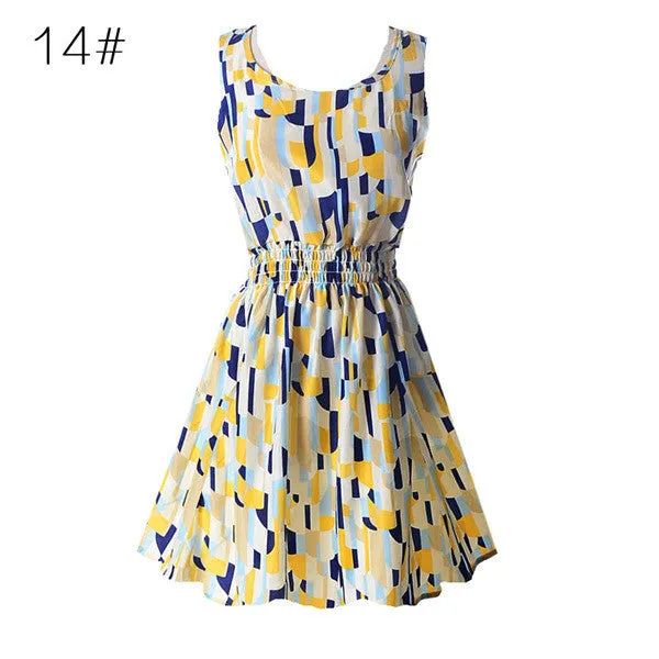 21 Colors New Sexy Women's Tank Chiffon Beach Dress Sleeveless Floral Mini Dresses M-XXLSM6