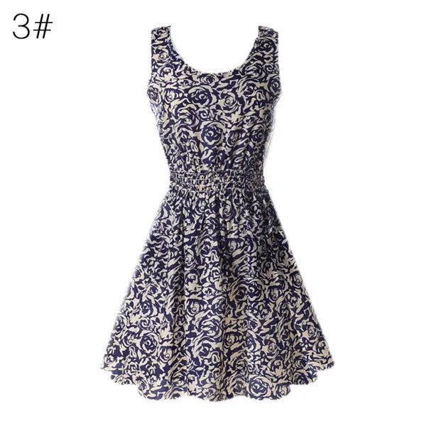 21 Colors New Sexy Women's Tank Chiffon Beach Dress Sleeveless Floral Mini Dresses M-XXLSM6