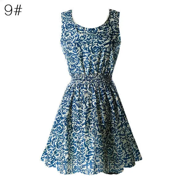 21 Colors New Sexy Women's Tank Chiffon Beach Dress Sleeveless Floral Mini Dresses M-XXLSM6