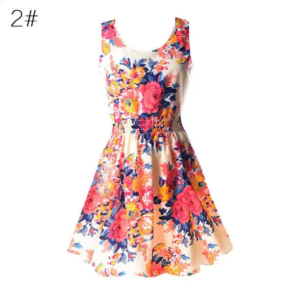 21 Colors New Sexy Women's Tank Chiffon Beach Dress Sleeveless Floral Mini Dresses M-XXLSM6