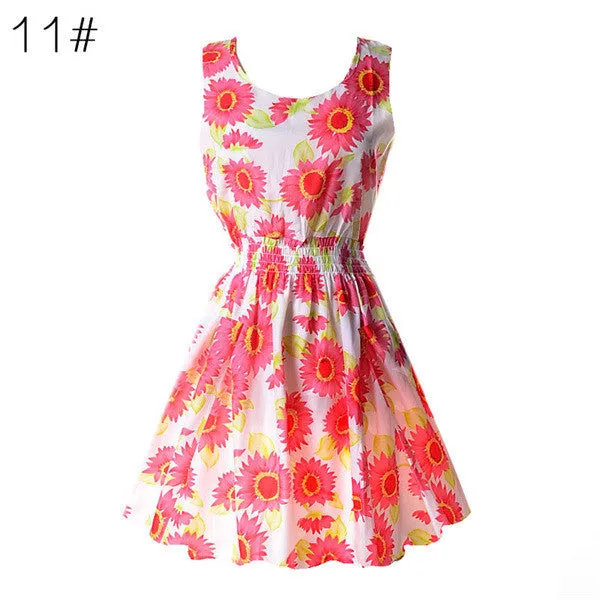 21 Colors New Sexy Women's Tank Chiffon Beach Dress Sleeveless Floral Mini Dresses M-XXLSM6