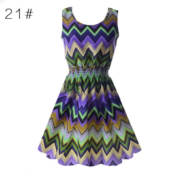 21 Colors New Sexy Women's Tank Chiffon Beach Dress Sleeveless Floral Mini Dresses M-XXLSM6