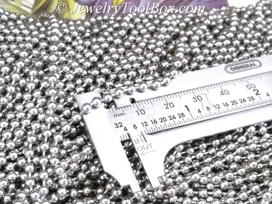 3.2mm Ball Chain, Stainless Steel, Lot Size 50 Meters Spooled, #1916 A