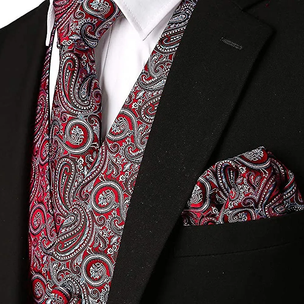 3pcs Formal Men Vest Suit Wedding Printed Pattern Chest Tie