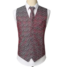 3pcs Formal Men Vest Suit Wedding Printed Pattern Chest Tie