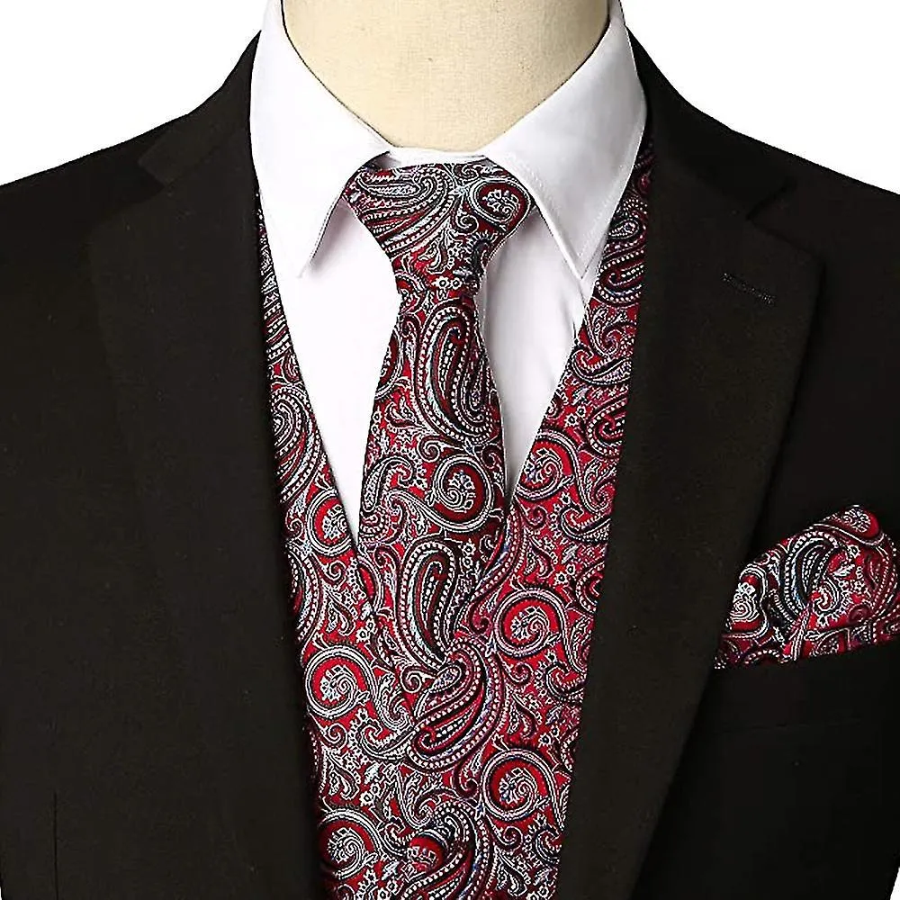 3pcs Formal Men Vest Suit Wedding Printed Pattern Chest Tie