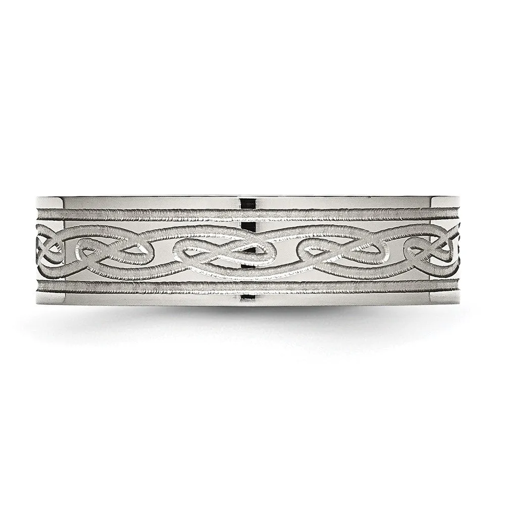 6mm Stainless Steel Etched Scroll Design Flat Standard Fit Band