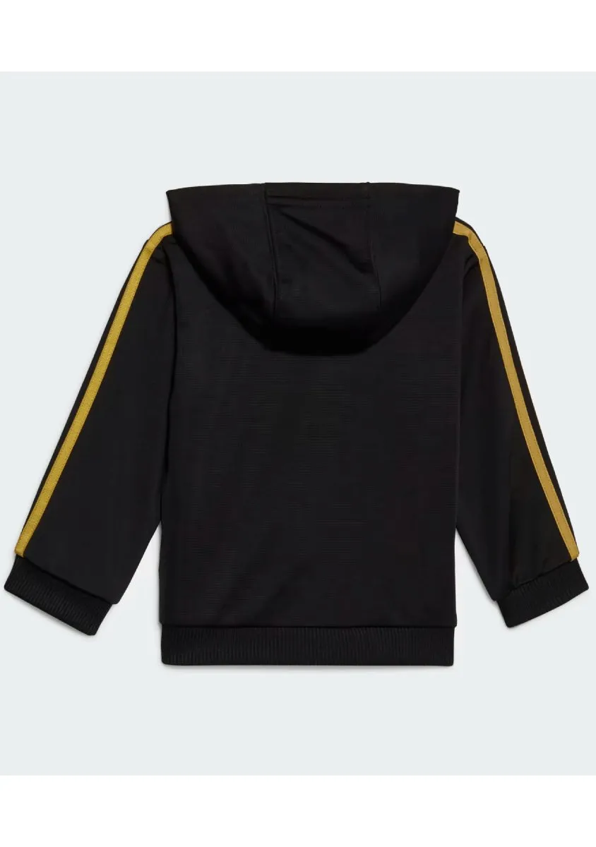 adidas black and gold shiny hooded tracksuit for infants