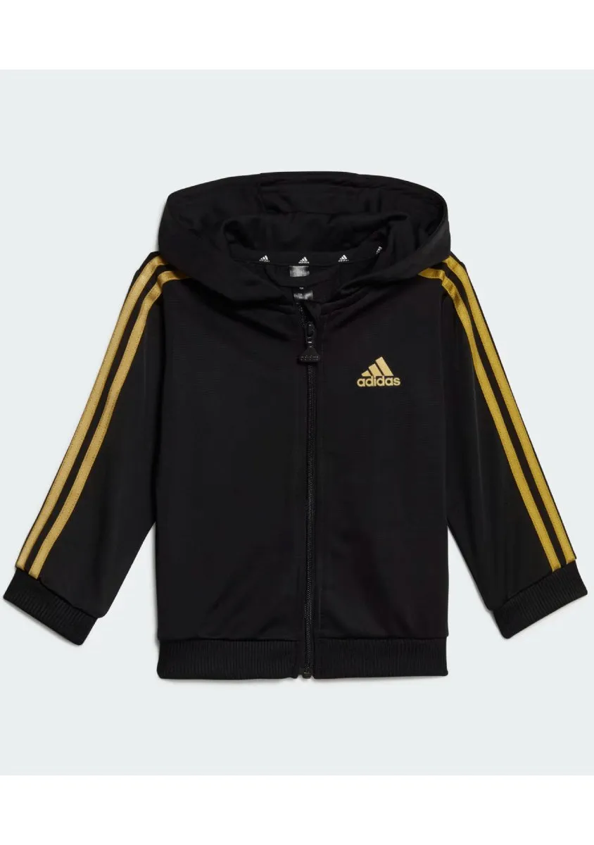 adidas black and gold shiny hooded tracksuit for infants