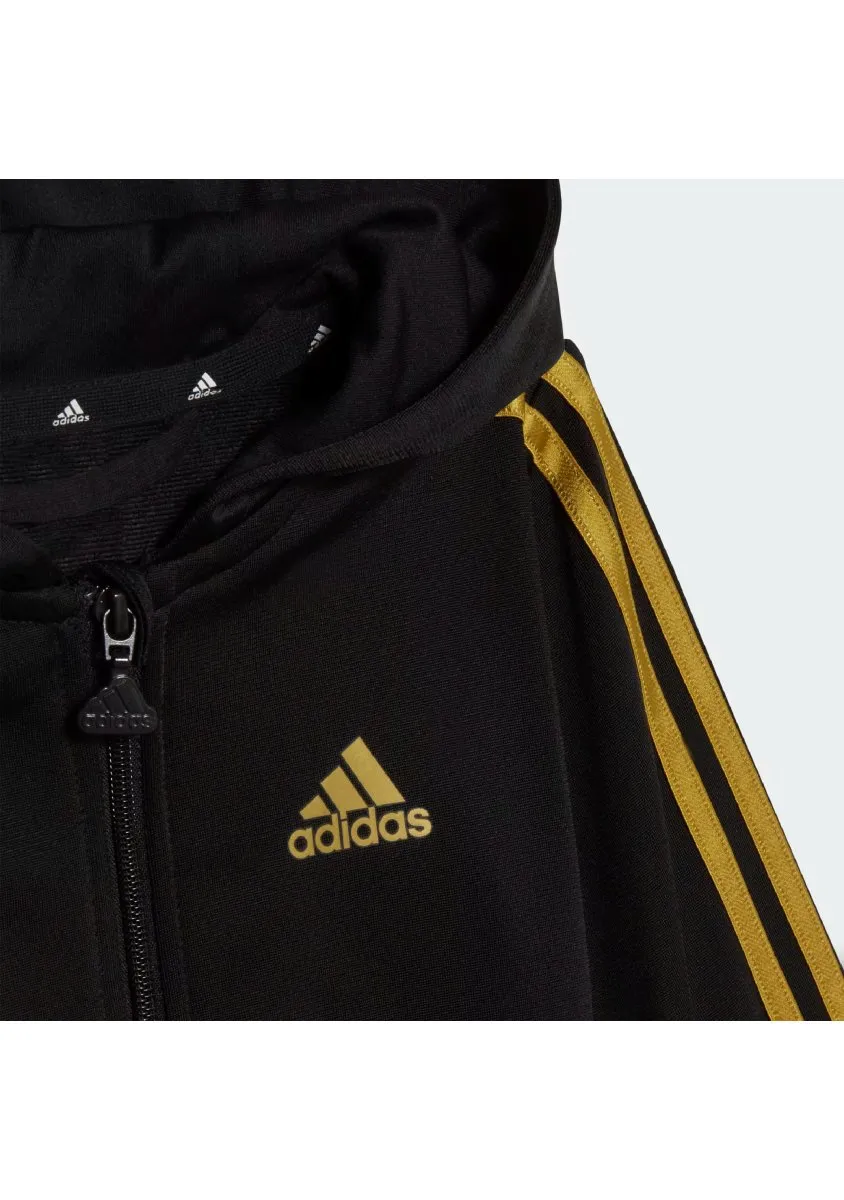 adidas black and gold shiny hooded tracksuit for infants