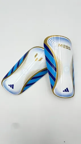 Adidas Messi soccer shin guards, white and blue - Shop now!