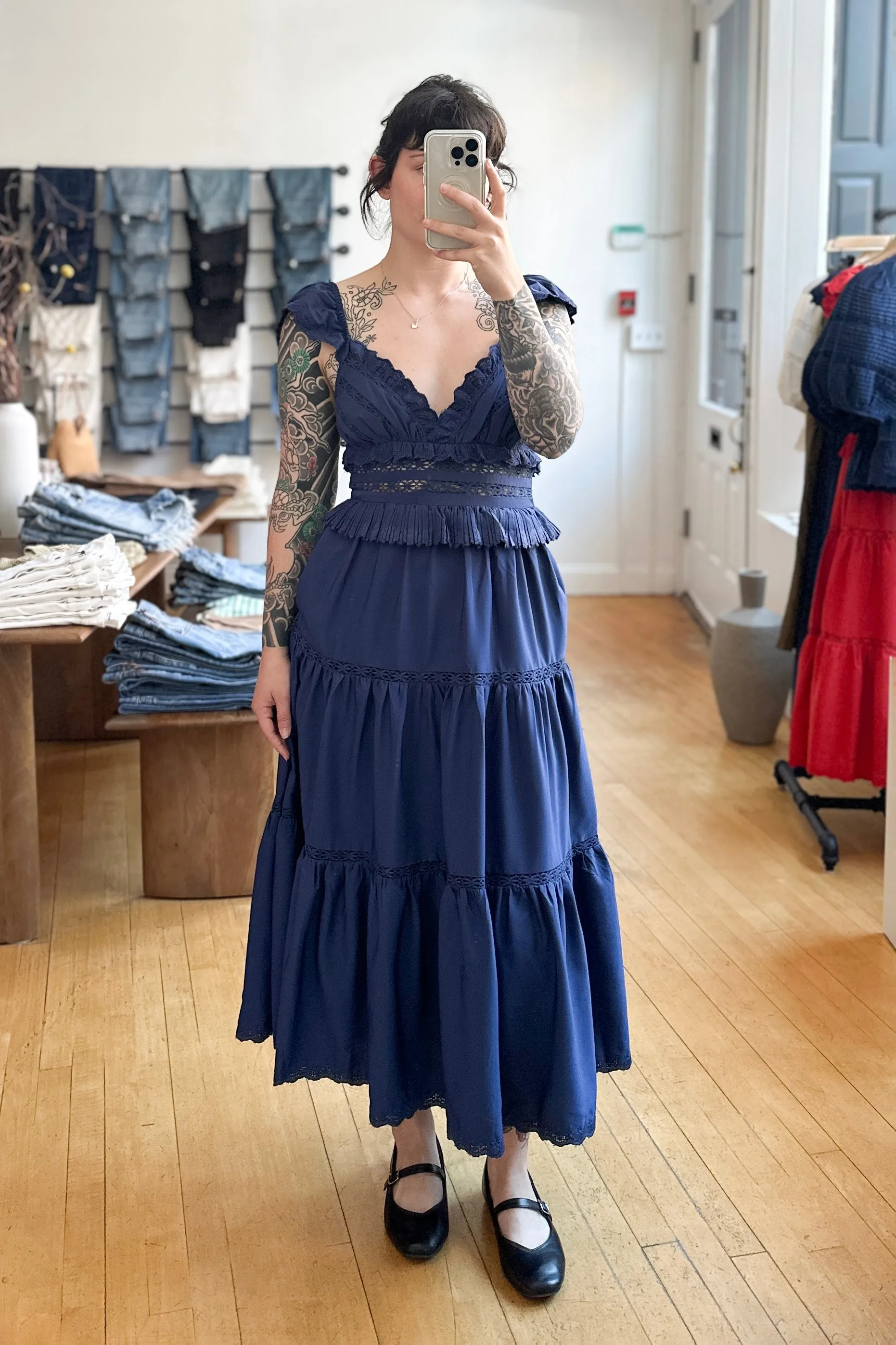 Antonina Flutter Sleeve Dress in Navy