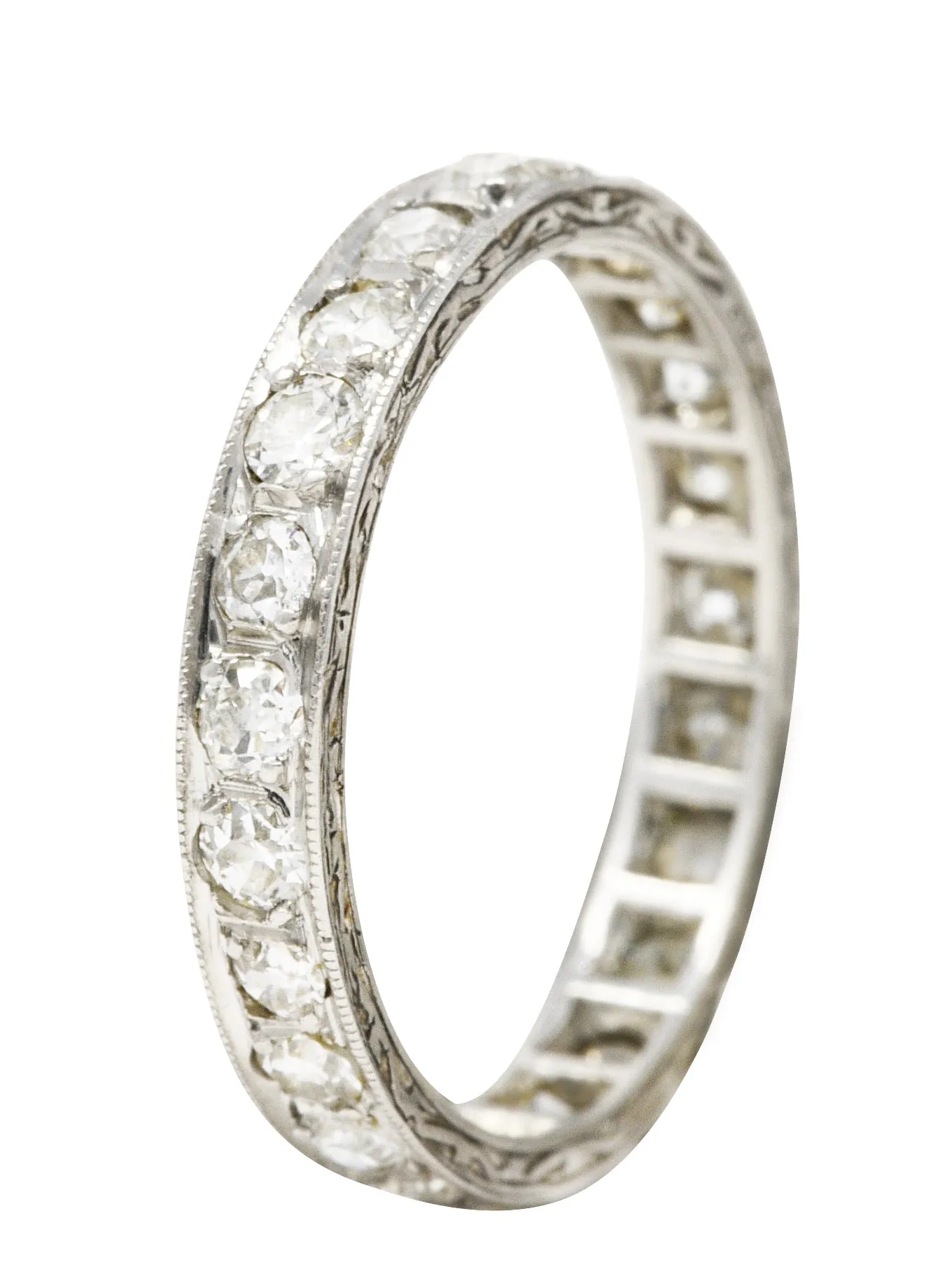 Art Deco Old European 1.15 CTW Diamond Platinum Garland Eternity Wedding Band Ring