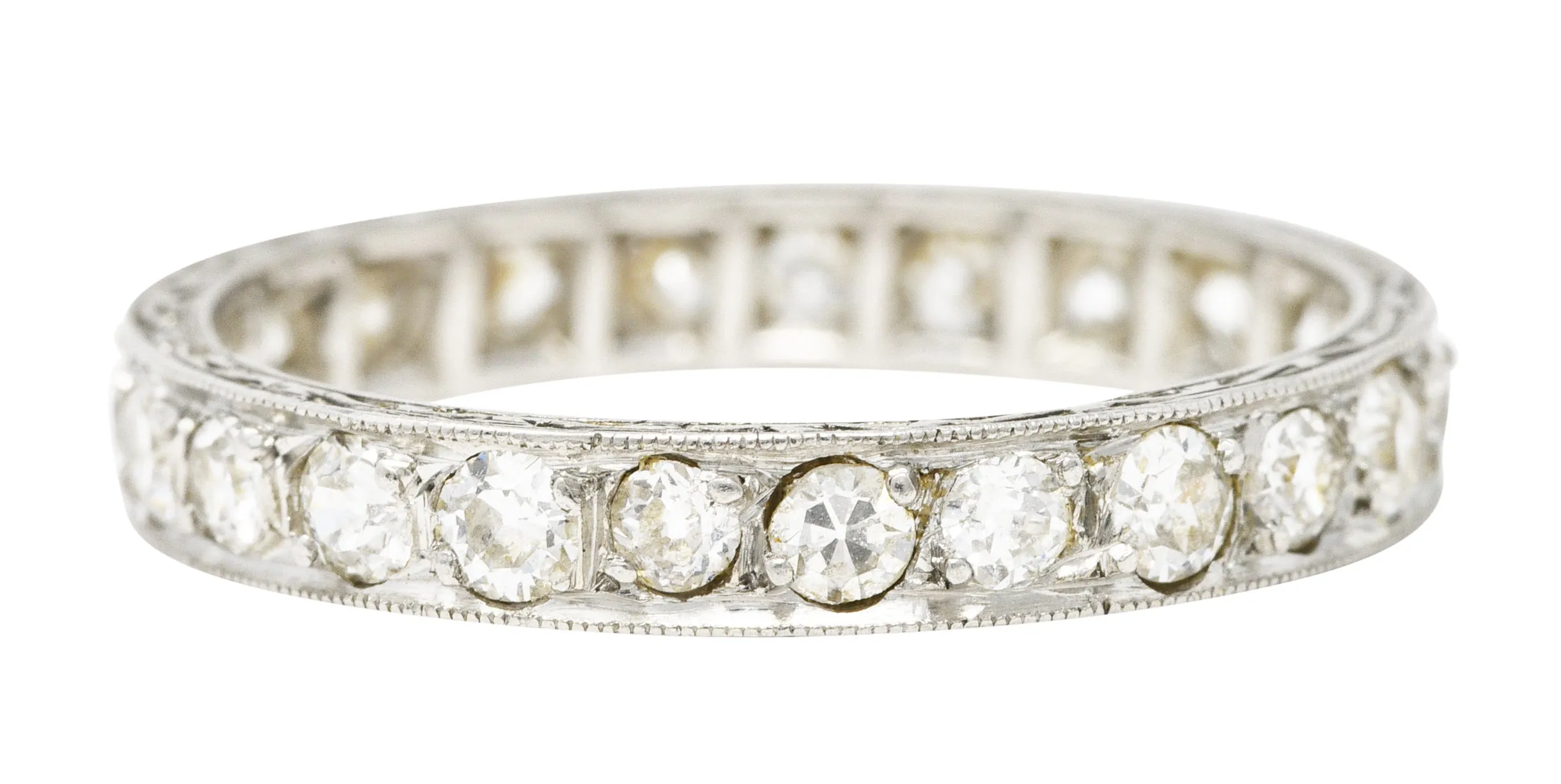 Art Deco Old European 1.15 CTW Diamond Platinum Garland Eternity Wedding Band Ring