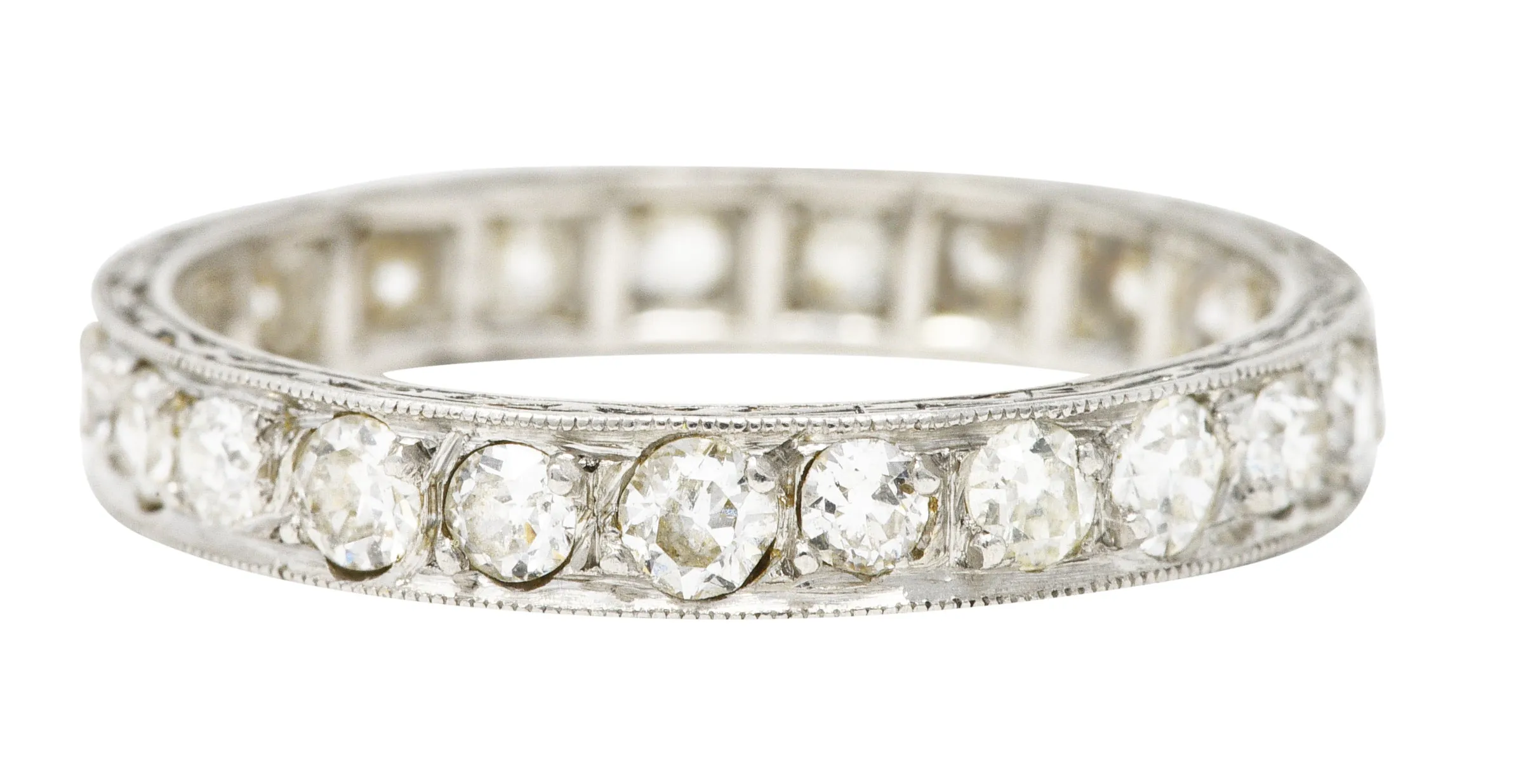 Art Deco Old European 1.15 CTW Diamond Platinum Garland Eternity Wedding Band Ring