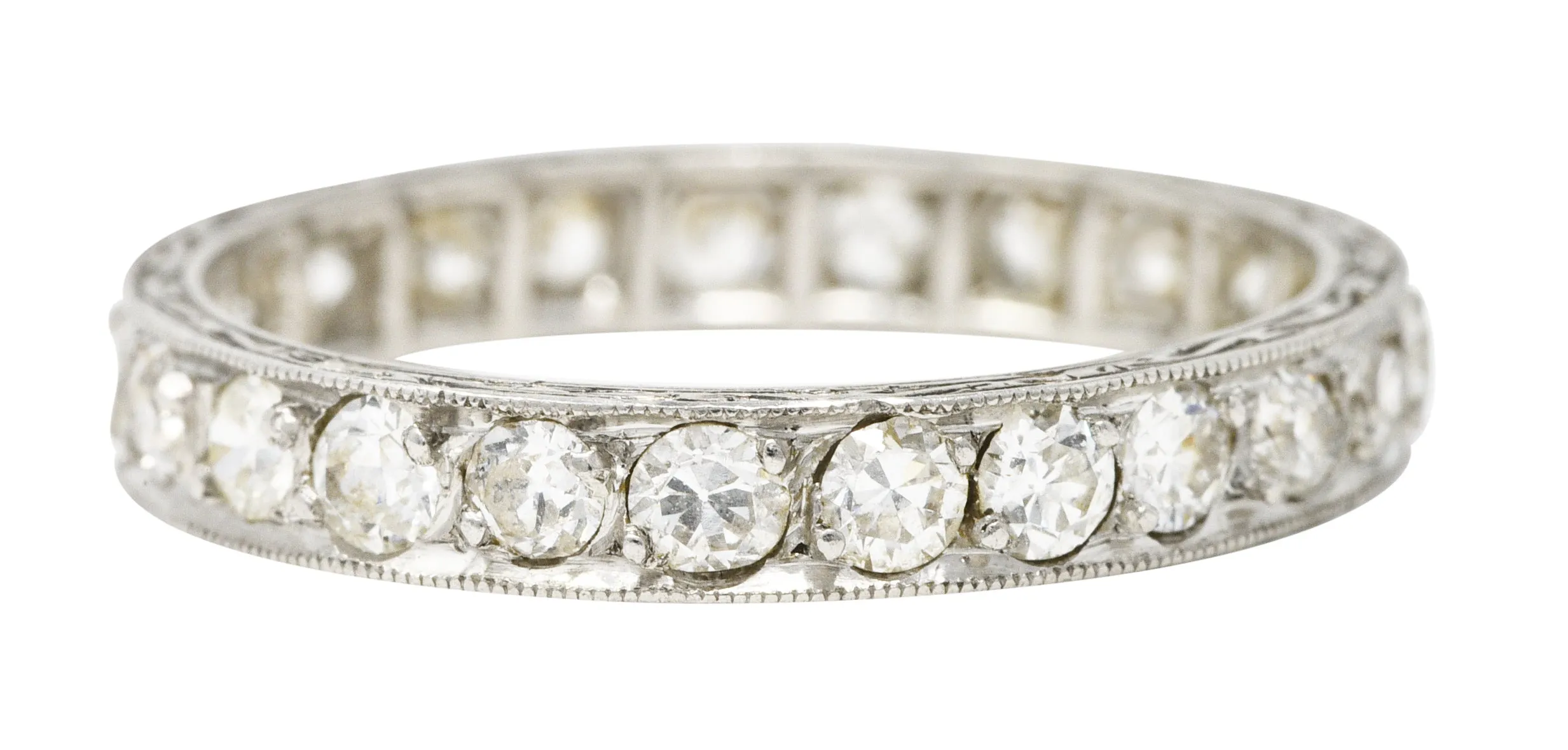 Art Deco Old European 1.15 CTW Diamond Platinum Garland Eternity Wedding Band Ring