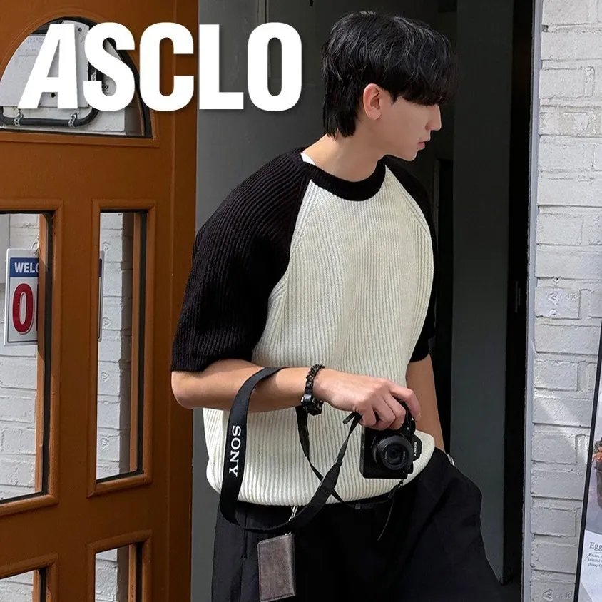 ASCLO  |Crew Neck Casual Style Unisex Street Style Bi-color Plain