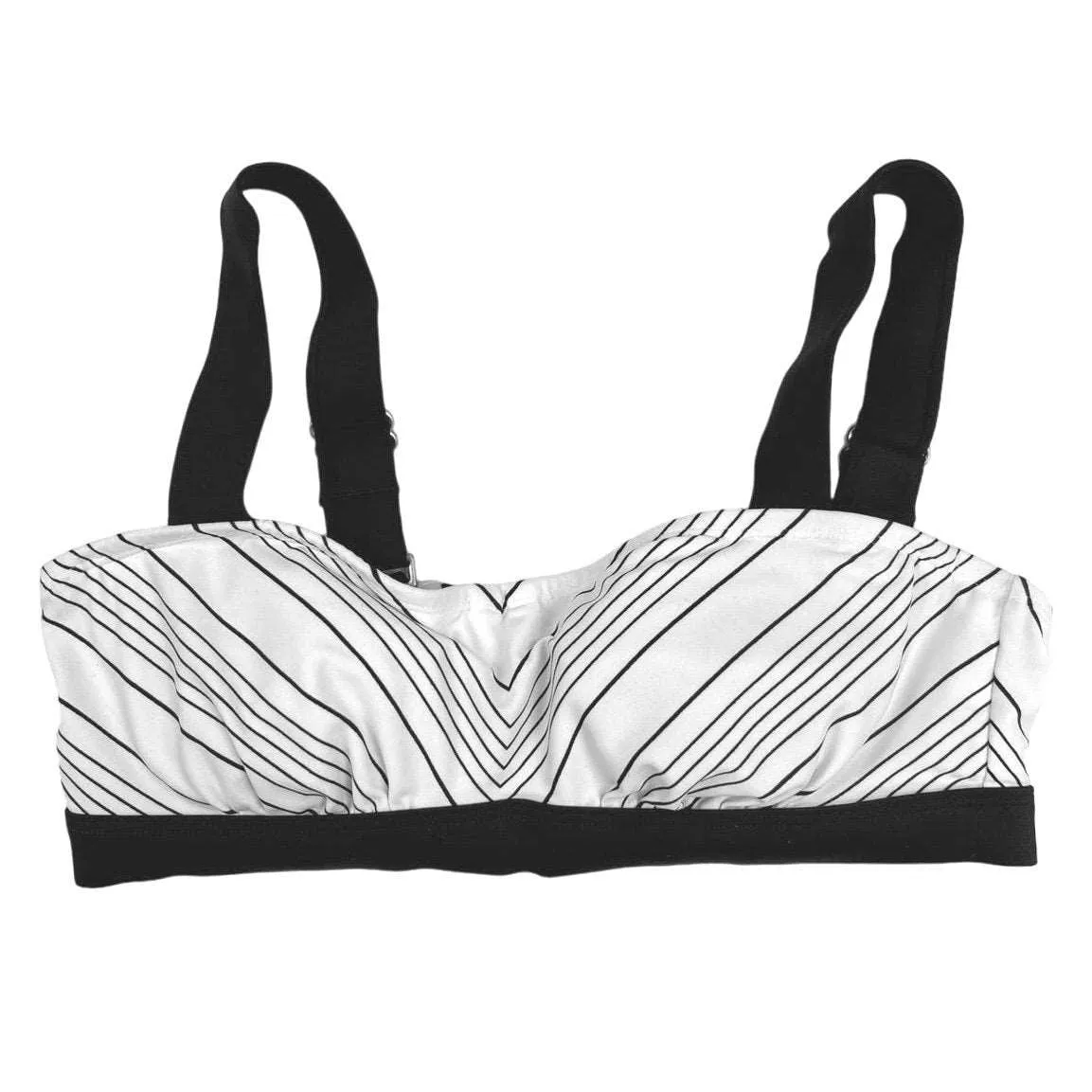 Athleta Womens Black White Chevron Stripe Print Bikini Swim Top Swimwear 32 B/C