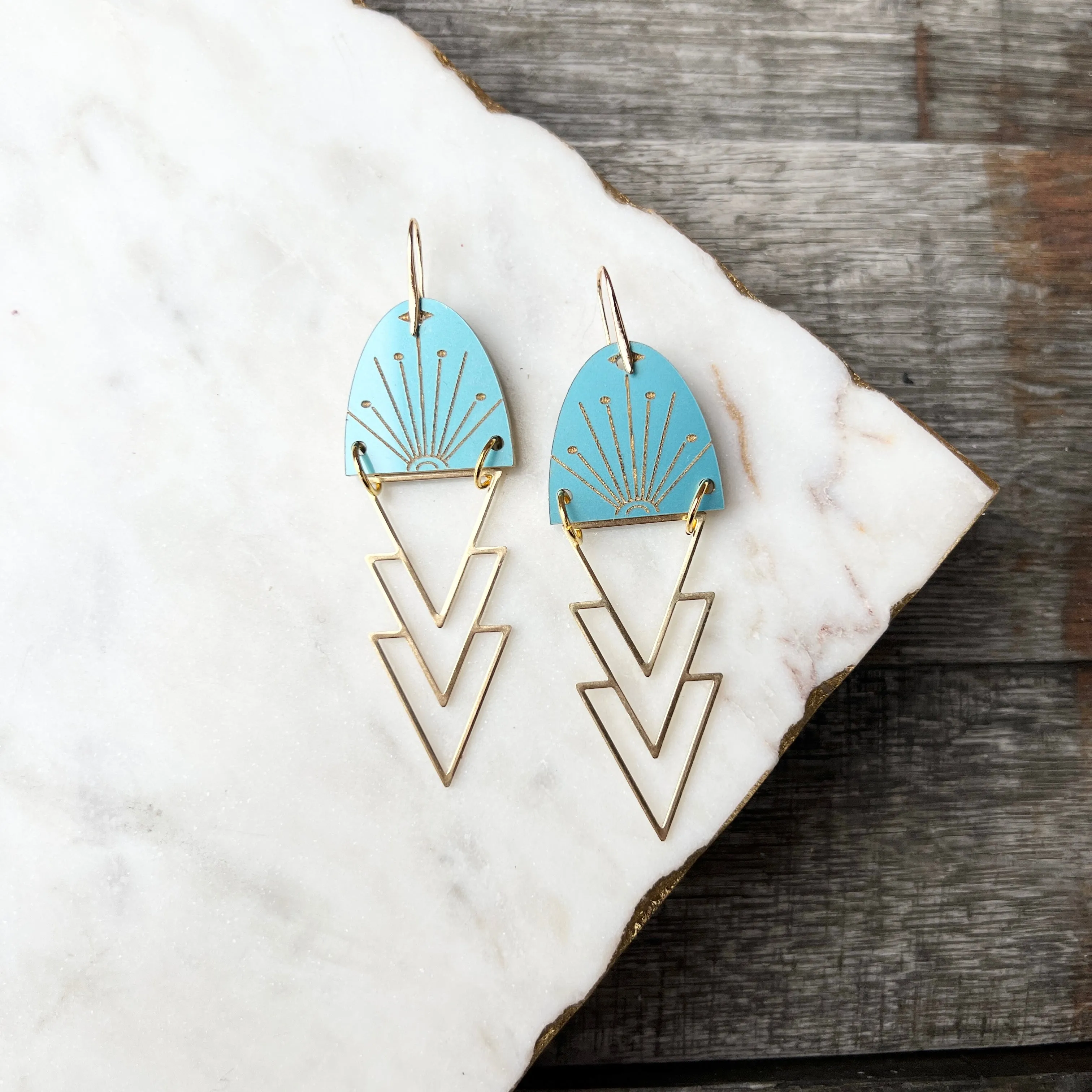 Aurora - Metallic Turquoise - Acrylic & Brass Earrings