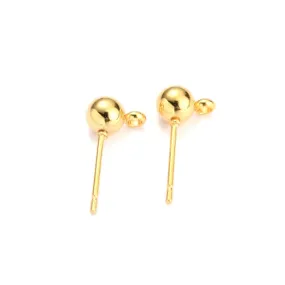 Ball Post Stud Earring Findings, 304 Stainless Steel, With 316 Surgical Stainless Steel Pins And Closed Loop, Golden, 16x8mm