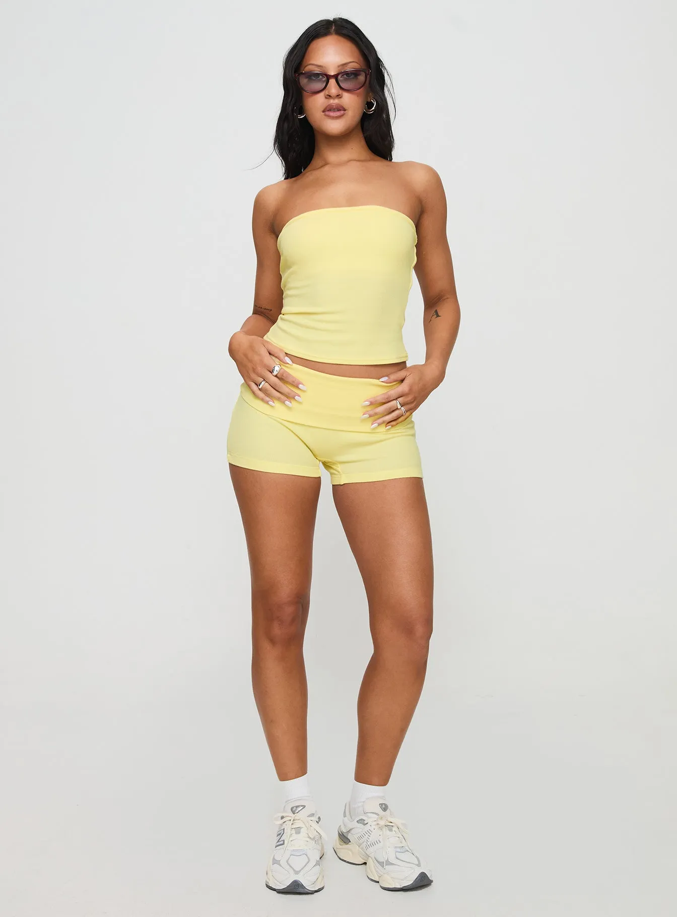 Baseline Strapless Rib Top Yellow