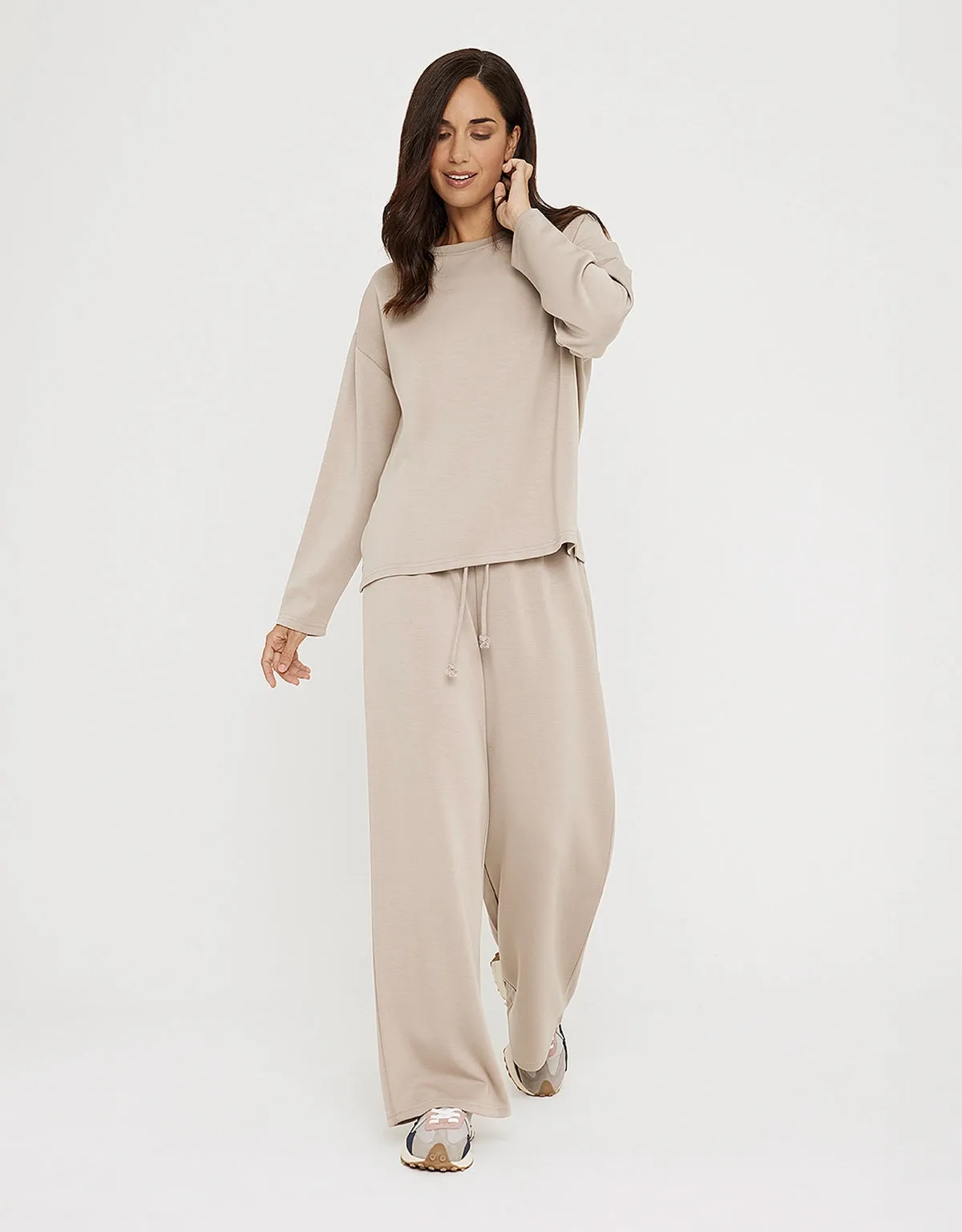 Beige Modal Wide Leg Trousers - Forest