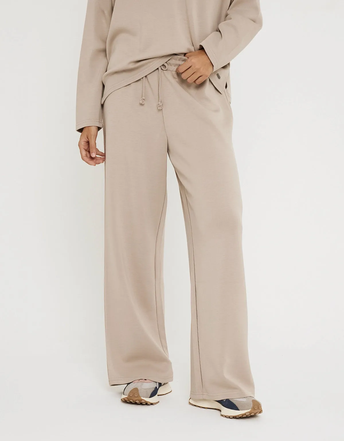 Beige Modal Wide Leg Trousers - Forest