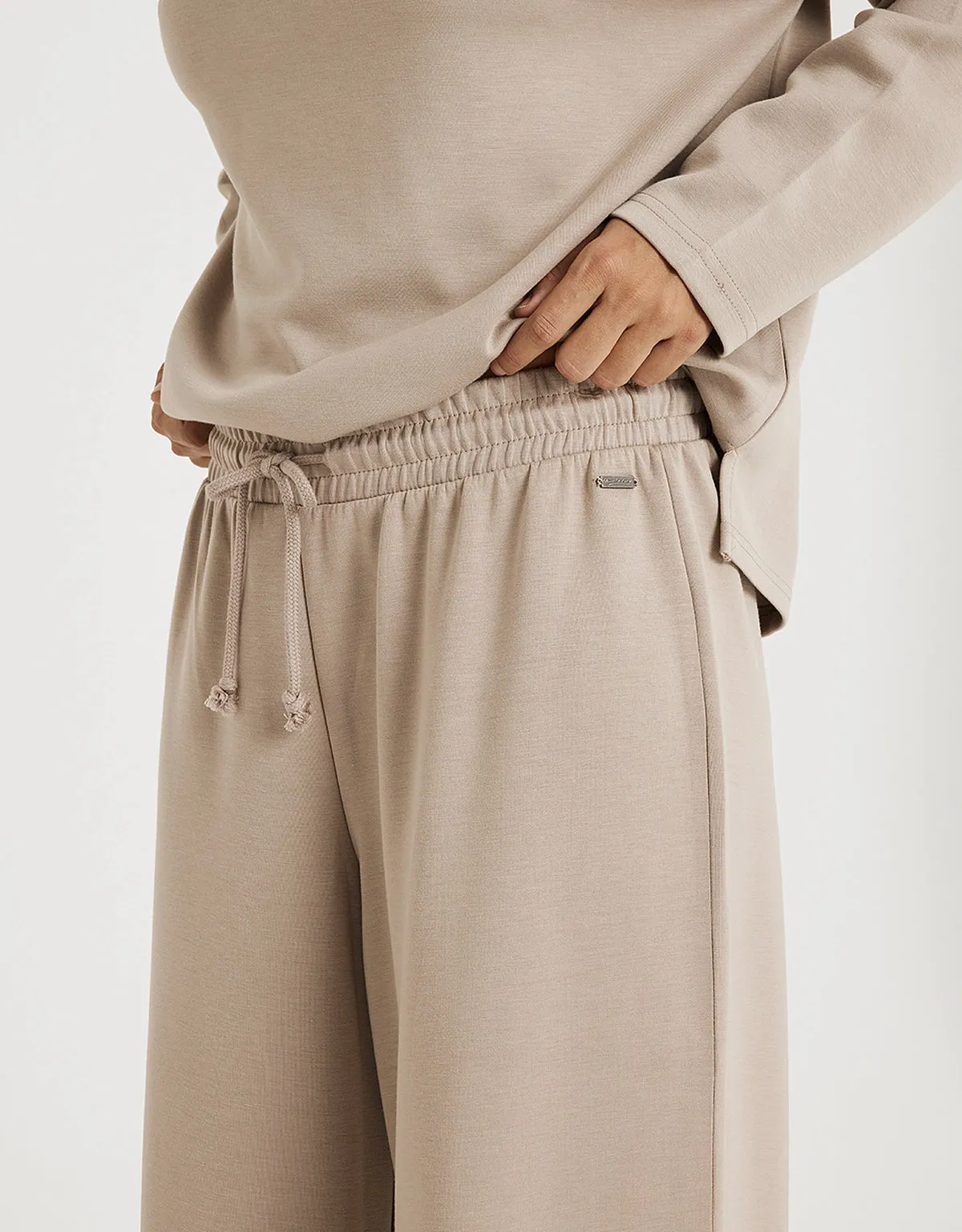 Beige Modal Wide Leg Trousers - Forest