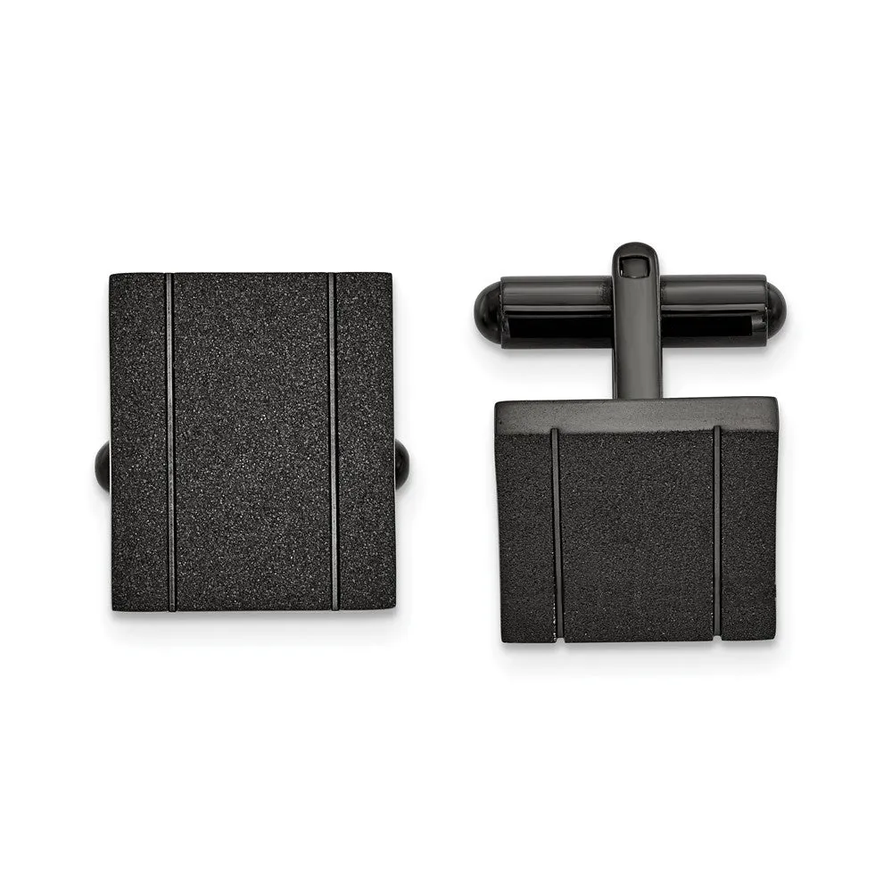 Black Plated Stainless Steel Laser Cut Rectangle Cuff Links, 15 x 17mm