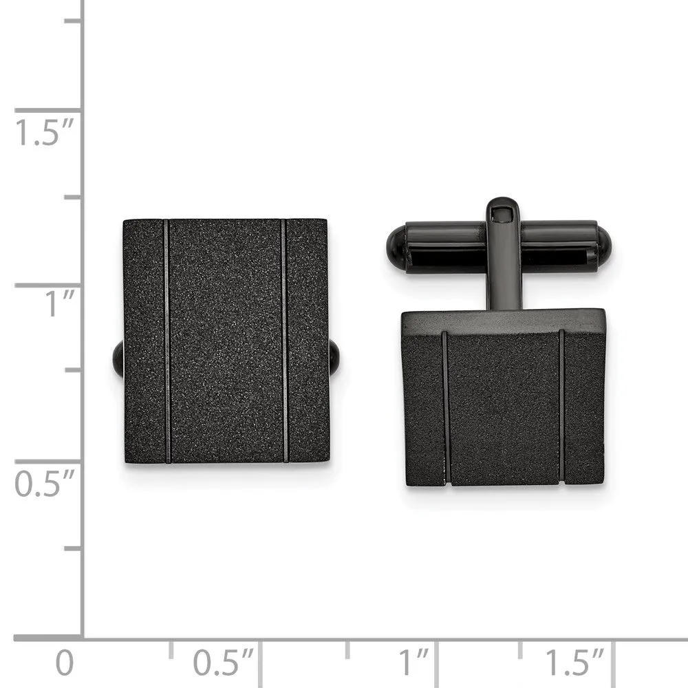 Black Plated Stainless Steel Laser Cut Rectangle Cuff Links, 15 x 17mm