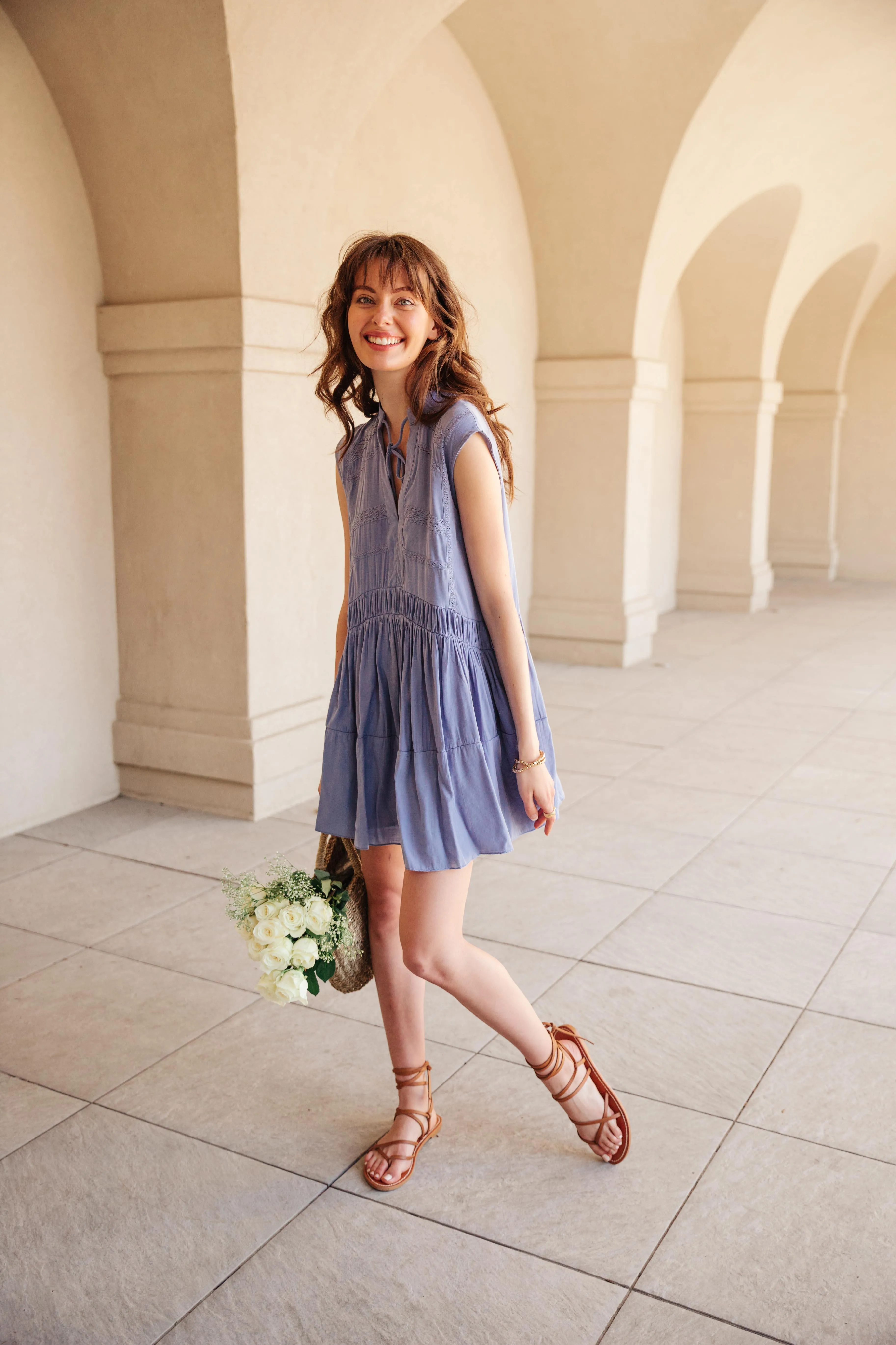 Blue Sleeveless Swing Dress