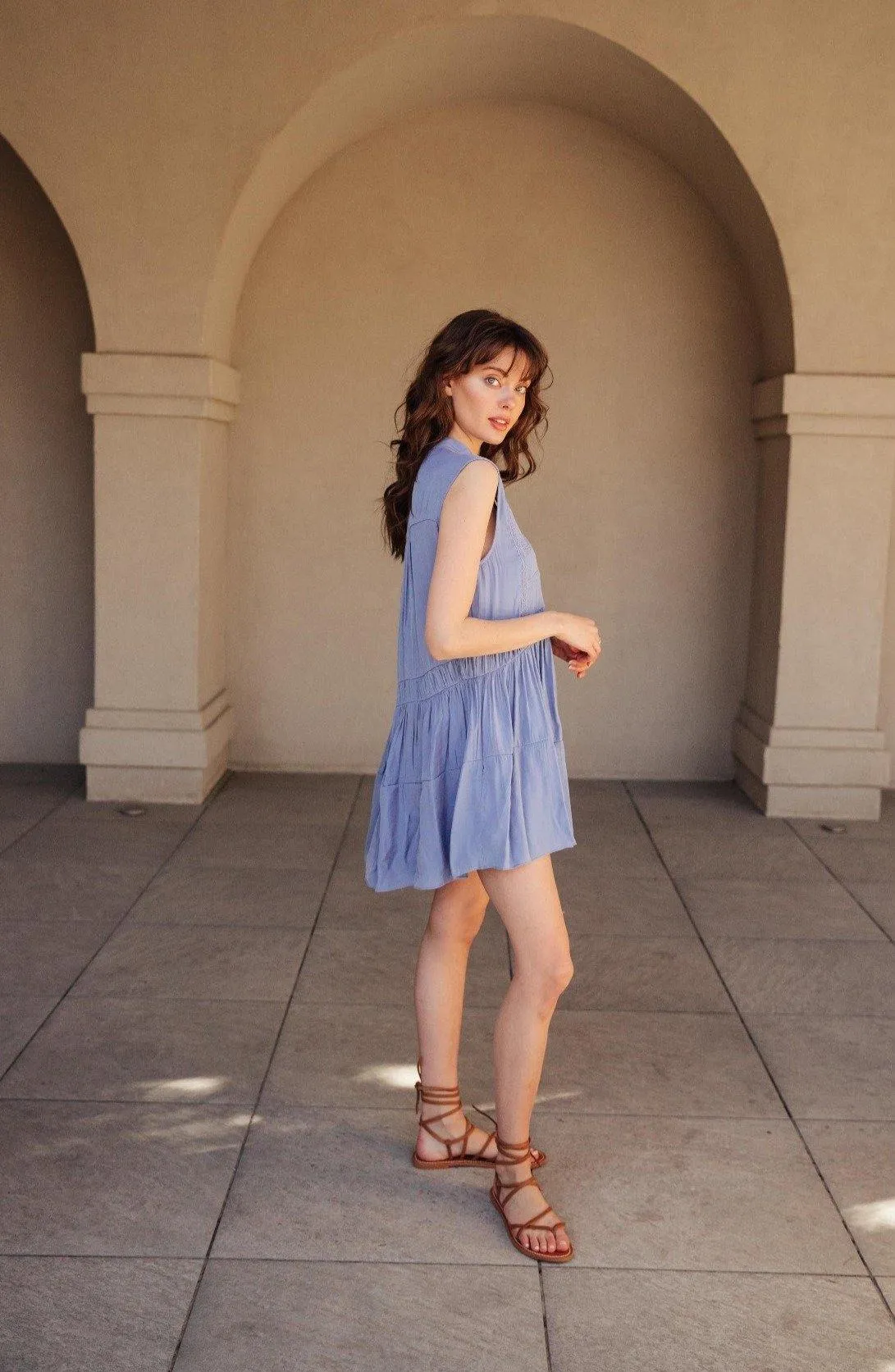 Blue Sleeveless Swing Dress