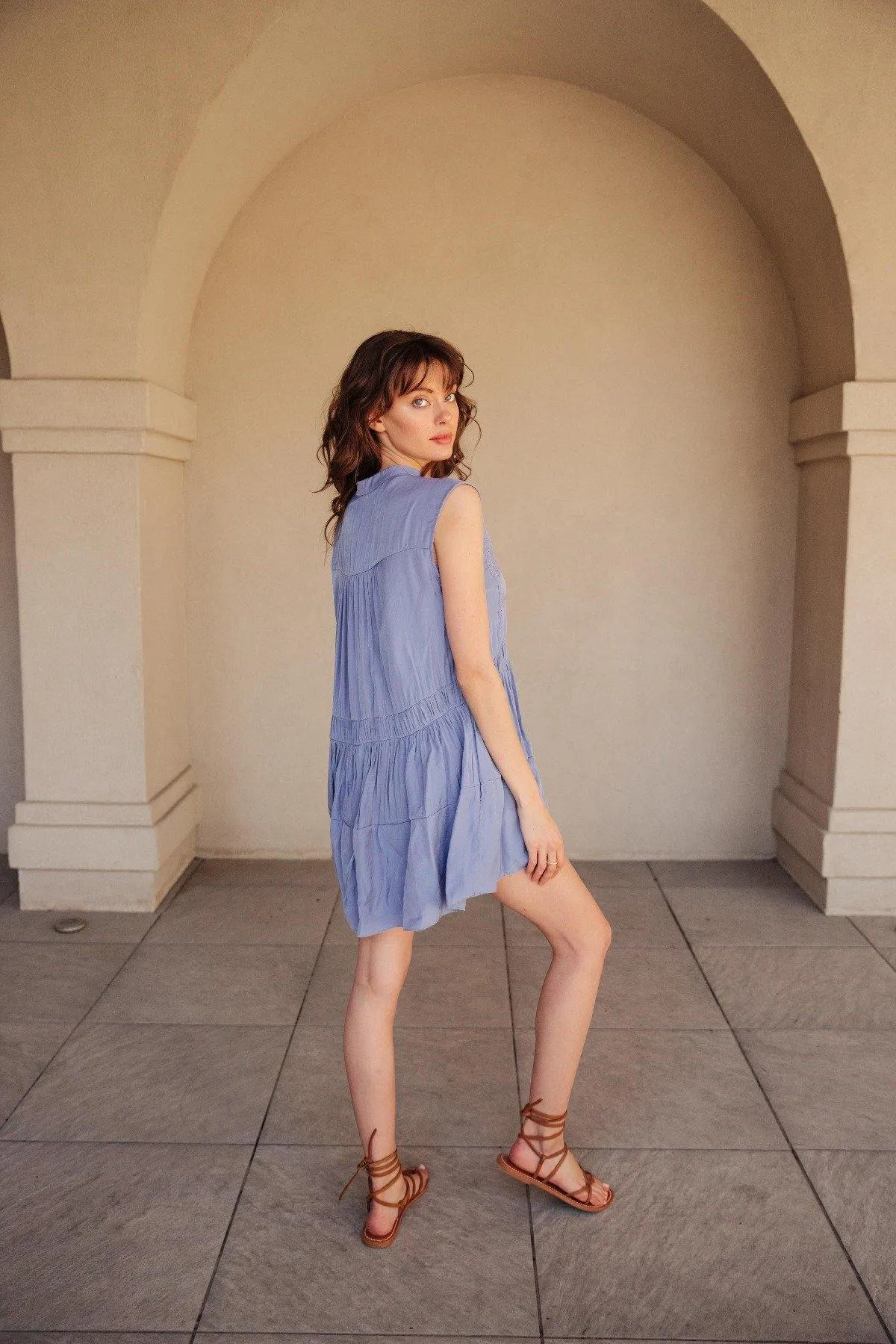 Blue Sleeveless Swing Dress