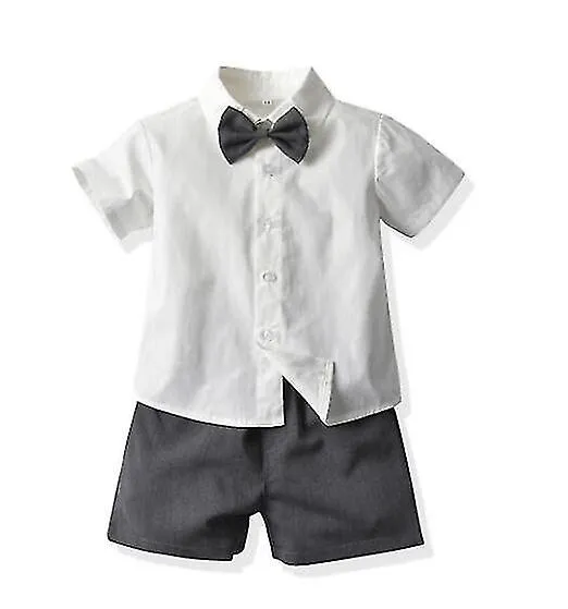 Boys Formal Suit Gentleman Bowtie Romper Suspenders Shorts Wedding Tuxedo Outfit