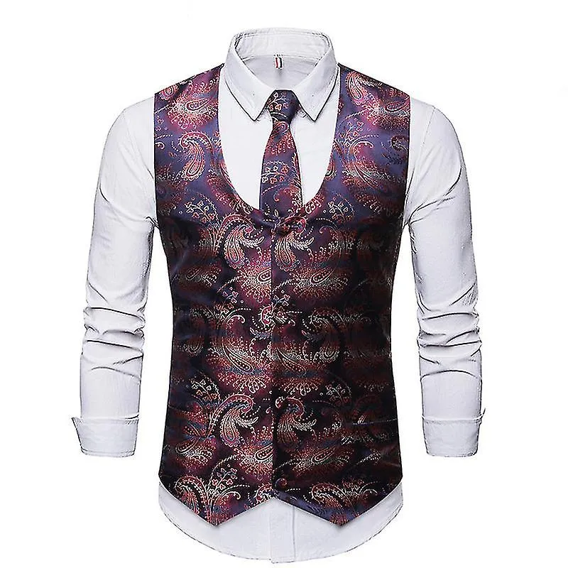 Brand-new Men's U-neck Jacquard Waistcoat Three-piece Vest Suit (vest + Tie + Square Scarf)