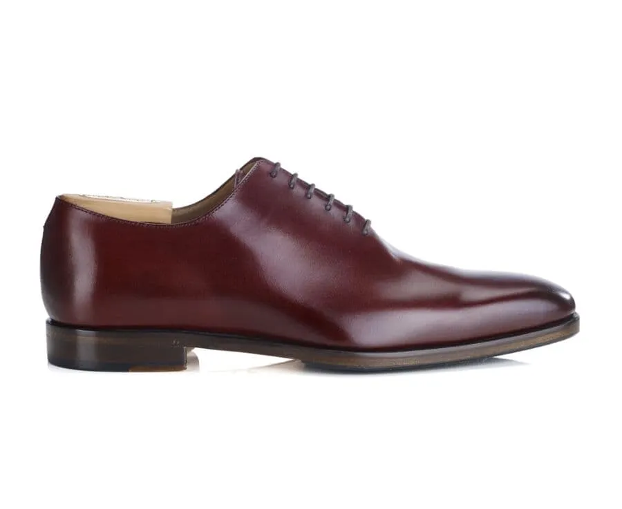 Bright Burgundy Men's Oxford shoes - Leather sole with pad - BELLAGIO PATIN