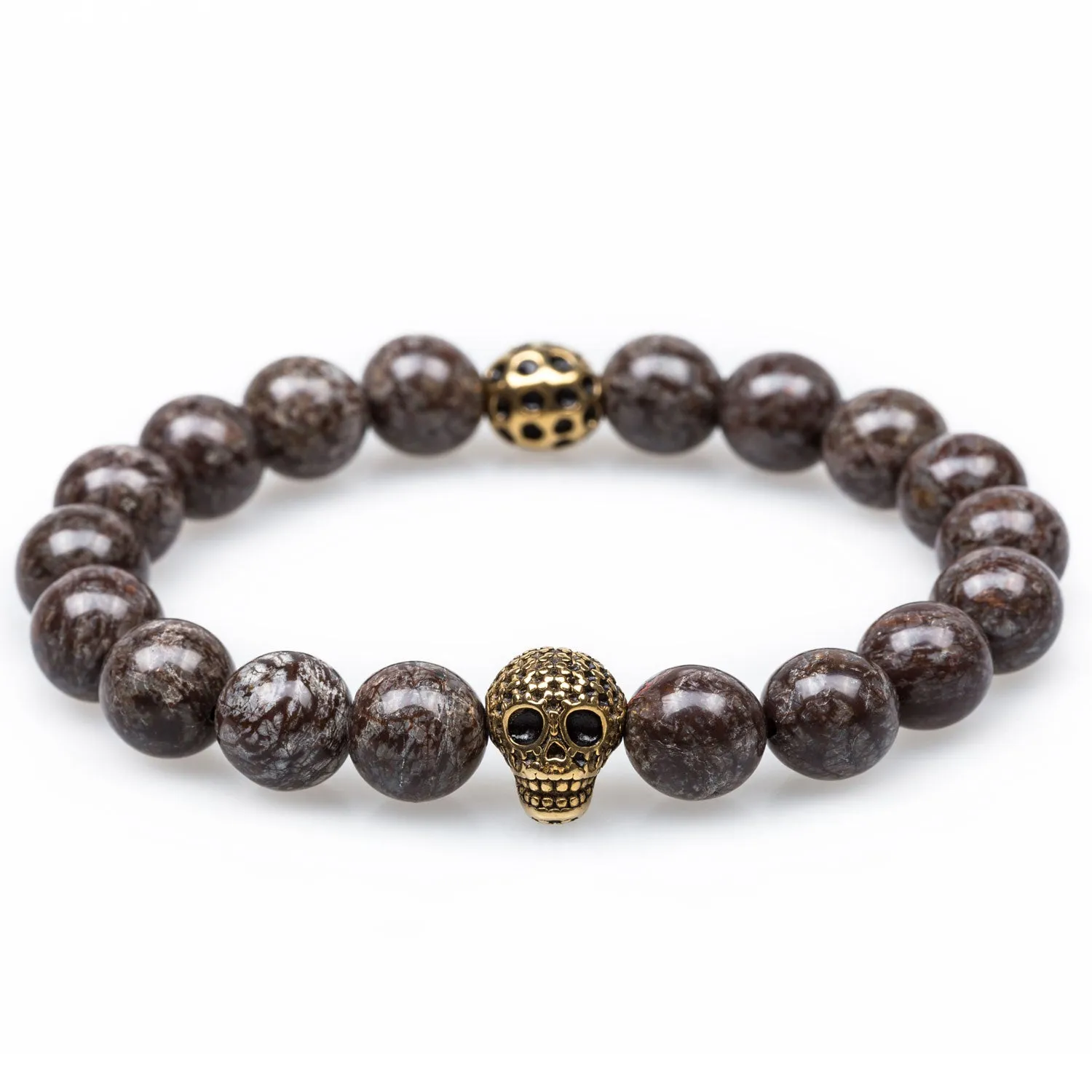 Brown Charcoal Rutile Golden Age Skull Bracelet