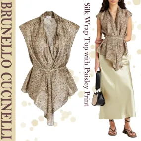 BRUNELLO CUCINELLI  |Paisley Silk Sleeveless Street Style Party Style