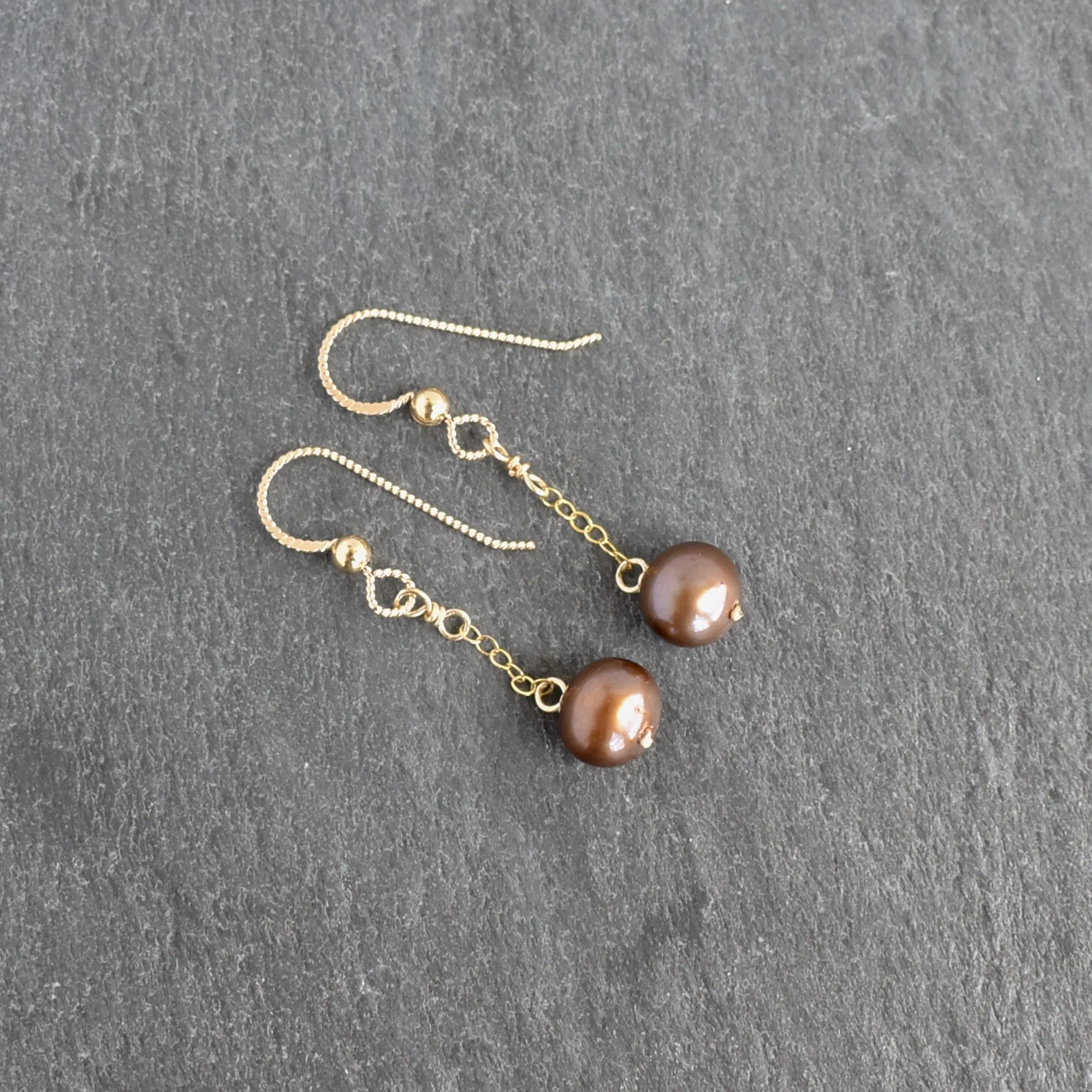 Chocolate Brown Pearl Single Dangle Earrings