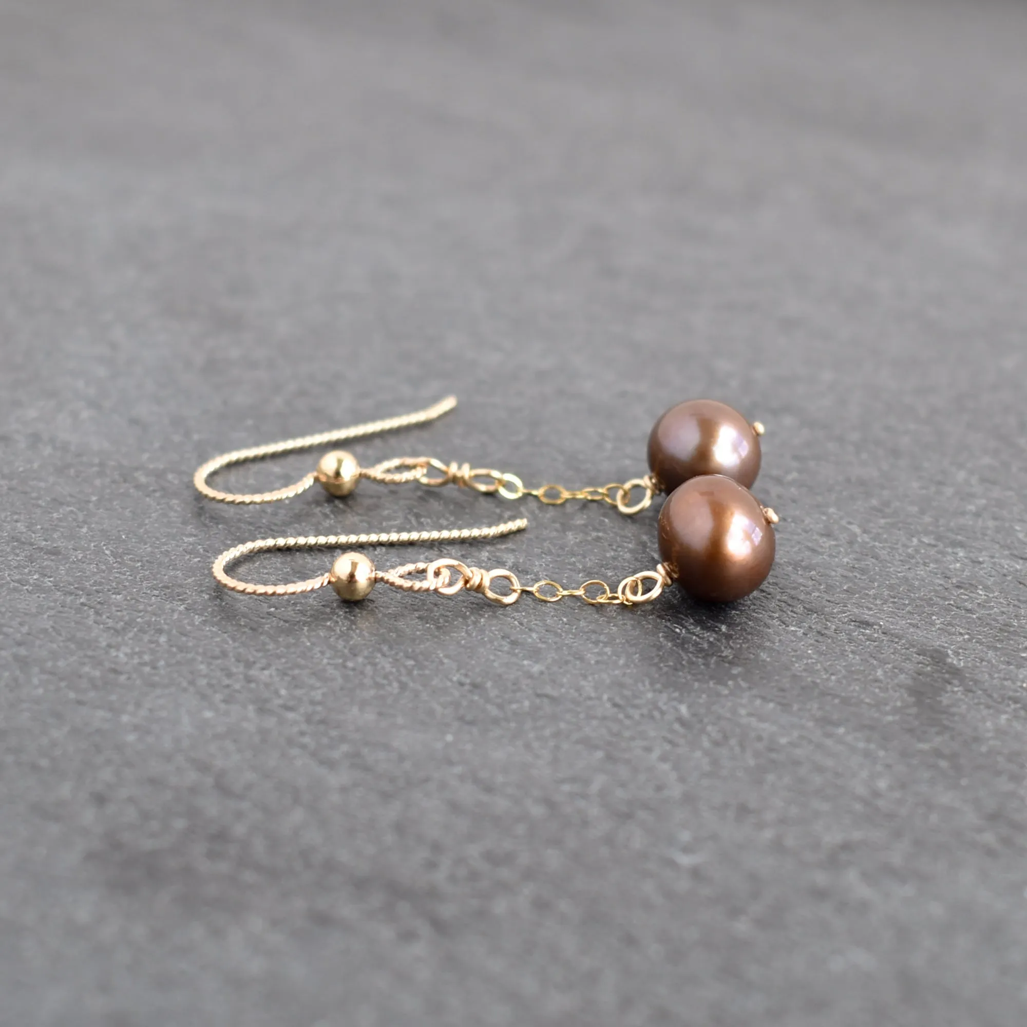 Chocolate Brown Pearl Single Dangle Earrings