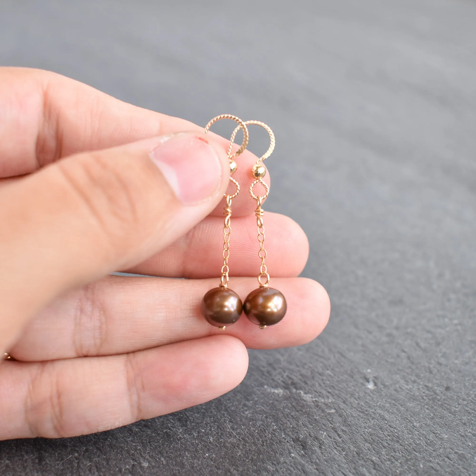 Chocolate Brown Pearl Single Dangle Earrings