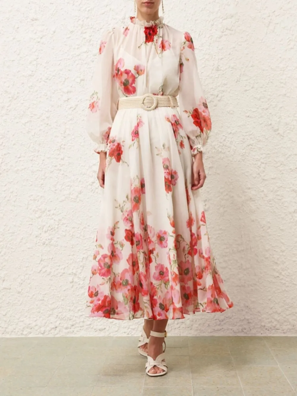 Cream Floral Maxi Skirt