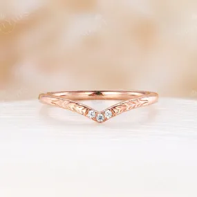 Cueved Leaf Engrave Rose Gold Matching Stacking Diamond Wedding Band