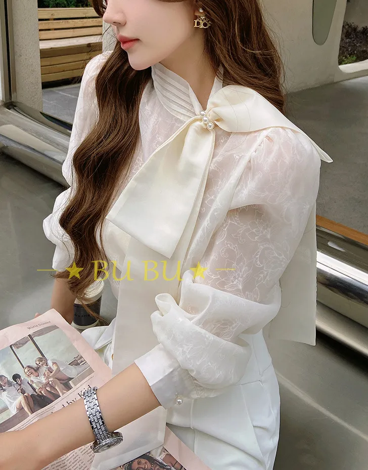 Dabuwawa  |Flower Patterns Long Sleeves Party Style Lace Office Style