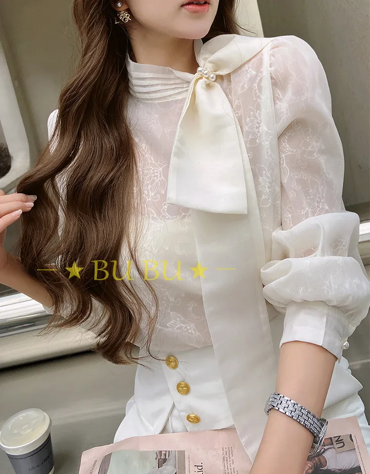 Dabuwawa  |Flower Patterns Long Sleeves Party Style Lace Office Style