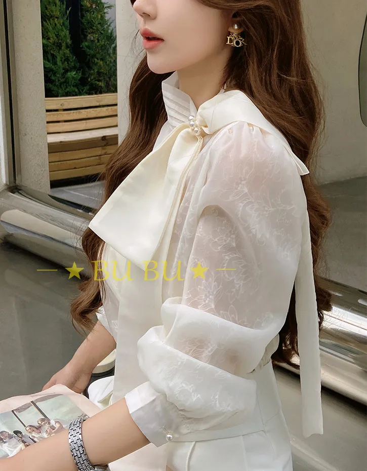 Dabuwawa  |Flower Patterns Long Sleeves Party Style Lace Office Style