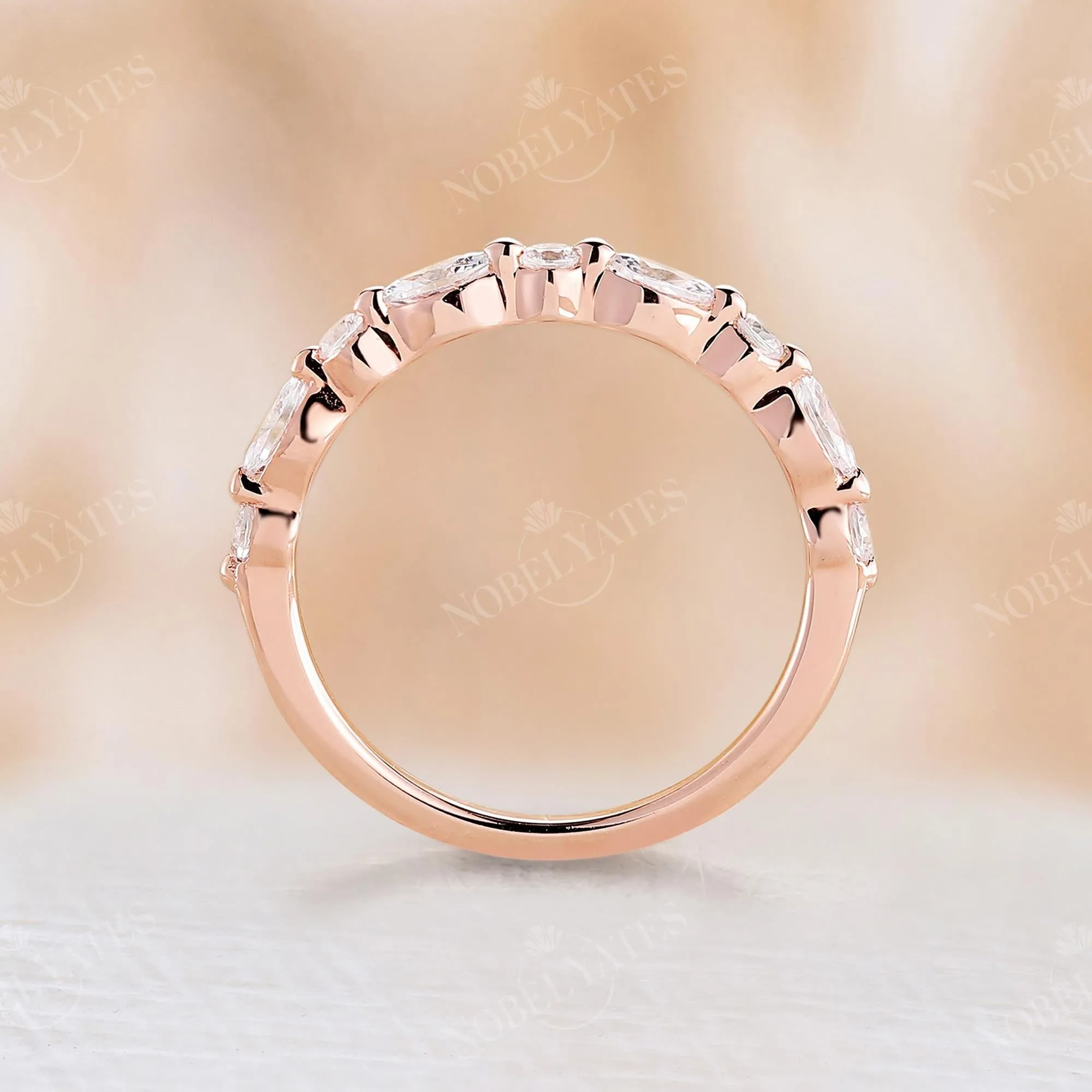 Dainty Marquise & Round Diamond Wedding Band Rose Gold