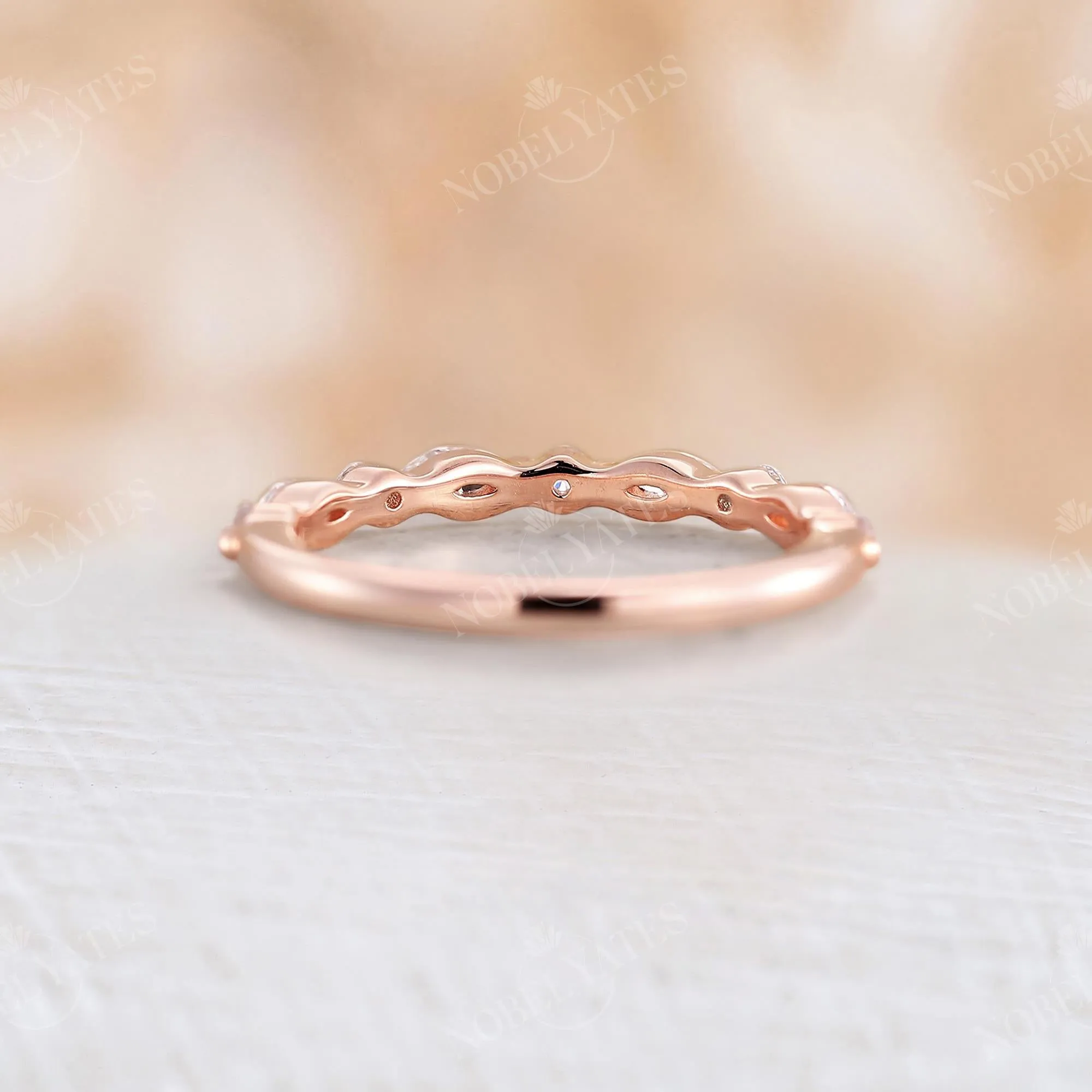 Dainty Marquise & Round Diamond Wedding Band Rose Gold